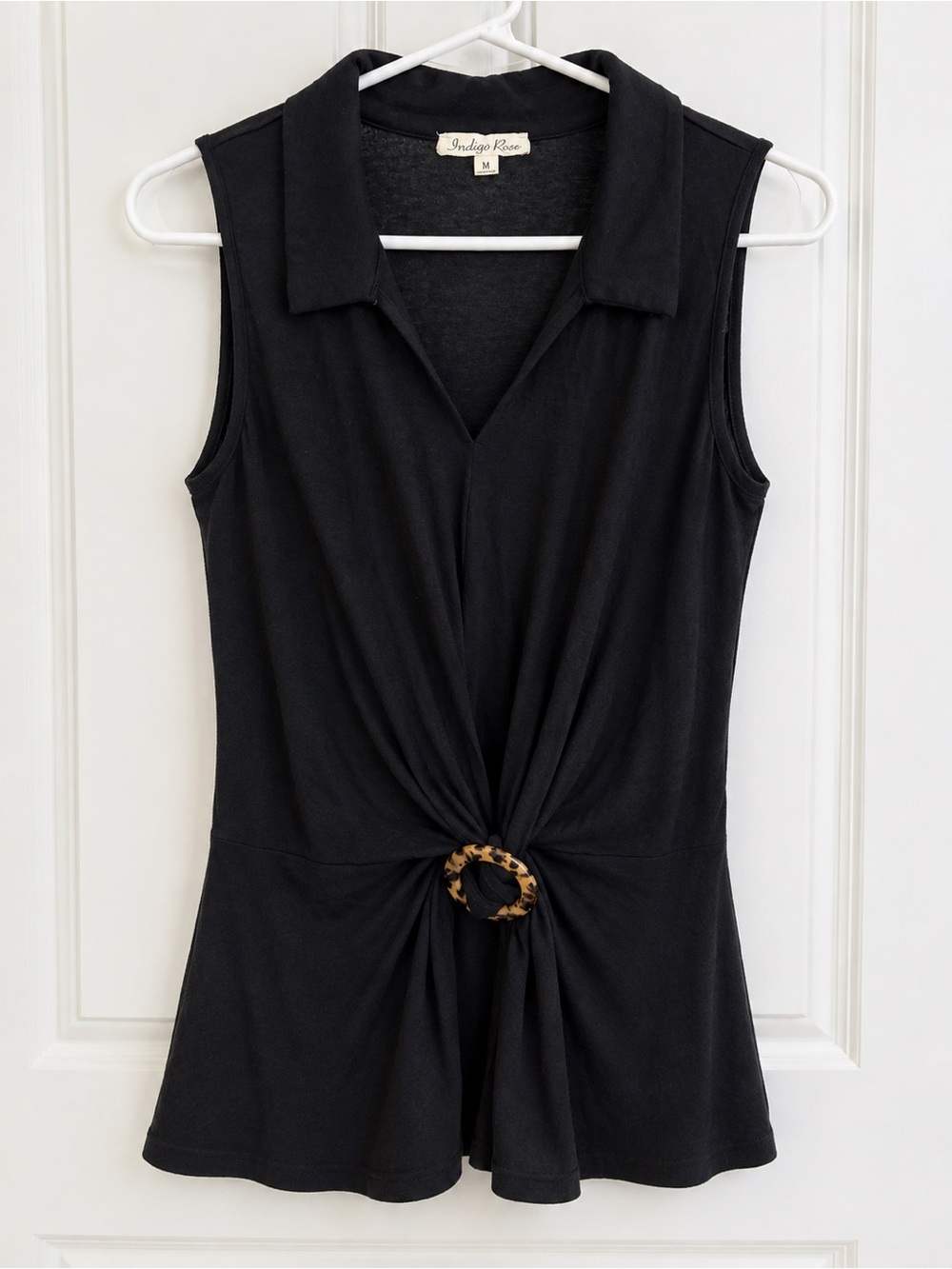 Indigo Rose Black Sleeveless Knot-Front Camisole with Ring Detail